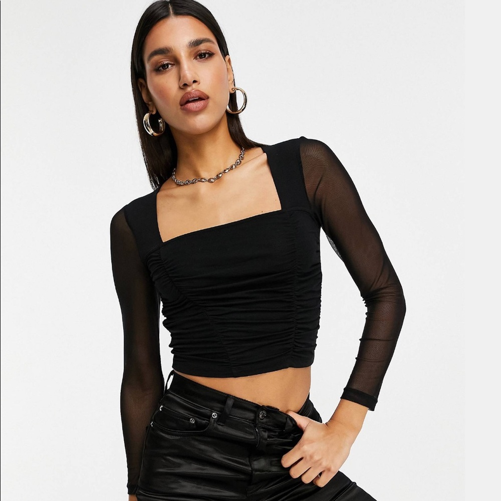 Square neck long sleeve top NWOT